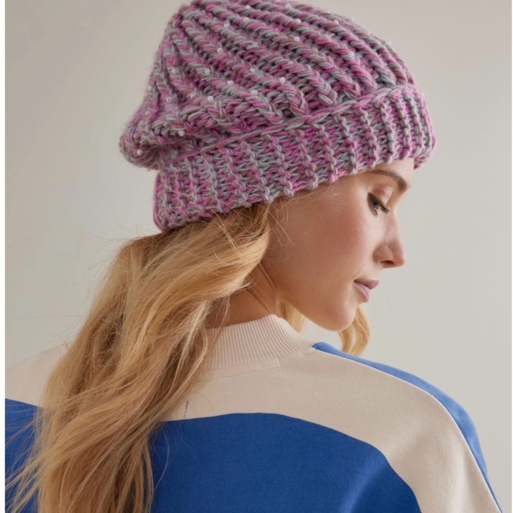 Anthropologie Pink Pearl Beanie -🆕